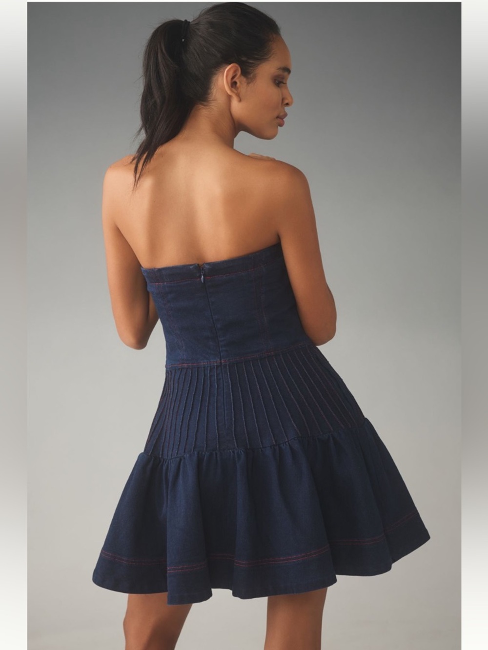 Maeve Anthropologie Rosette Strapless Fit & Flare Denim Mini Dress Size 10 NWOT - Picture 2 of 7